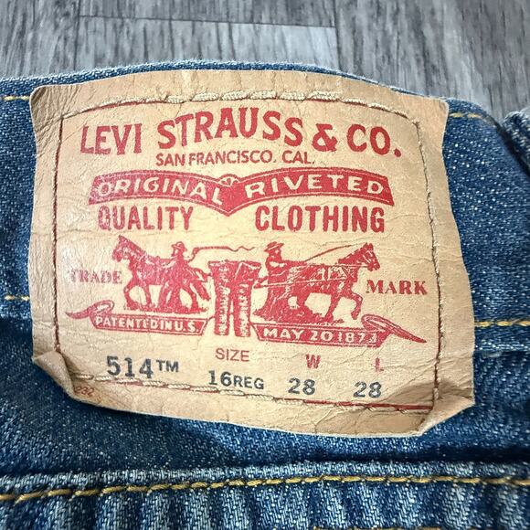 Levi’s 514 Slim Straight Jeans 28x28 Blue Denim Youth Boys Distressed Worn Fade - Picture 4 of 8